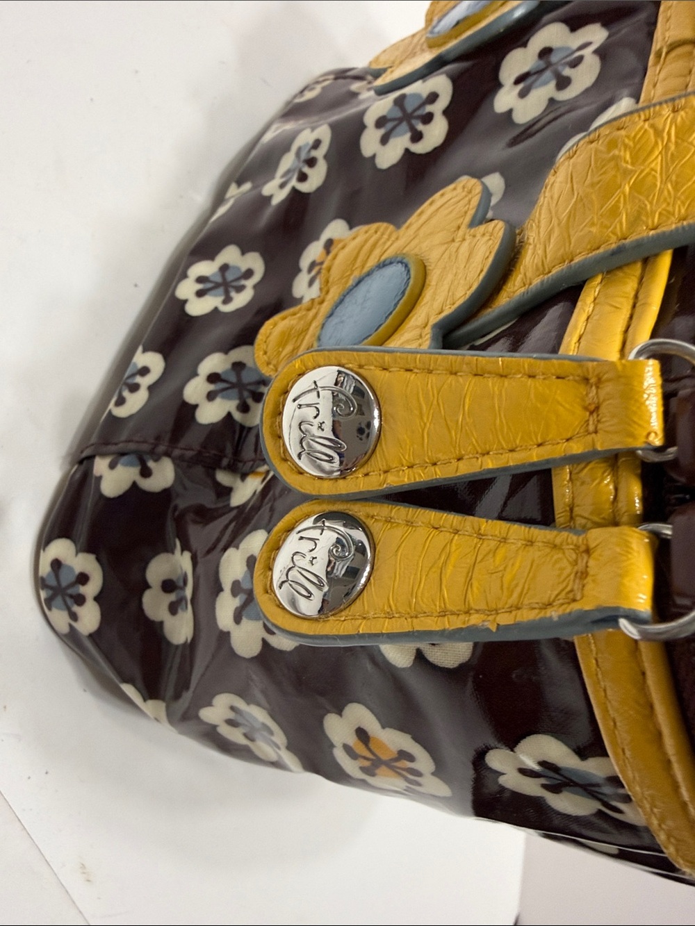 Vera Bradley Maroon Floral Patent Tote with Yellow Handles - Picture 13 of 14